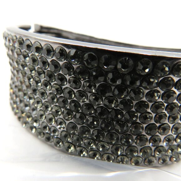 Black Rhinestone Studded Clamper Cuff Bracelet Gun Metal Gray Tone - Picture 1 of 9